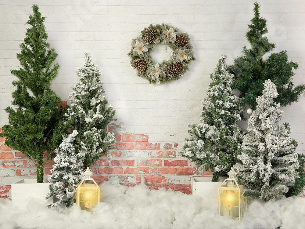 Kate Weihnachtsbaum Hintergrund Lichter Backsteinmauer Weihnachten Entworfen von Emetselch