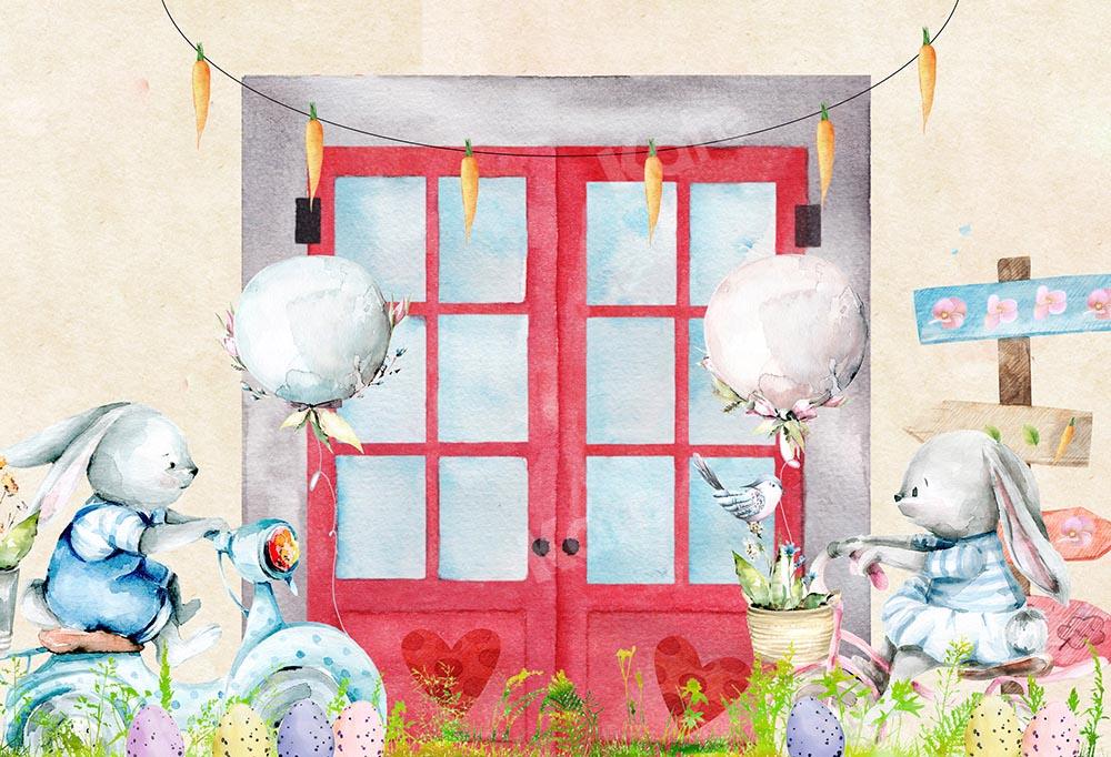 Kate Ostern rot Fenster Hase Hintergrund von Chain Photography - Kate Backdrop.de