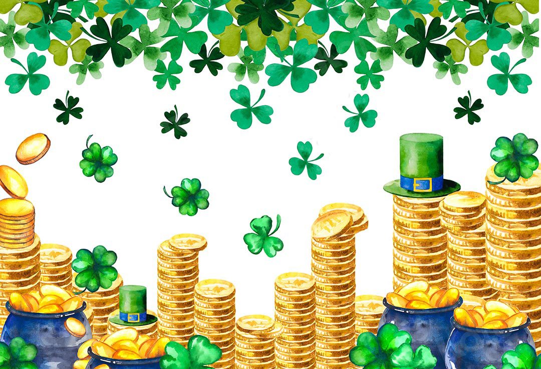 Kate St. Patrick's Day Shamrocks Goldmünzen-Hintergrund Entworfen von Chain Photography