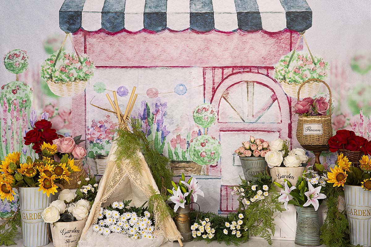 Kate Frühling Blumengeschäft Blumen Zelt Hintergrund von Emetselch - Kate Backdrop.de