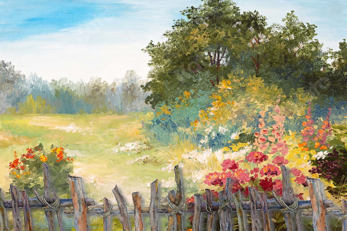 Kate Fine Art Zaun Frühling Landschaft Hintergrund  von GQ