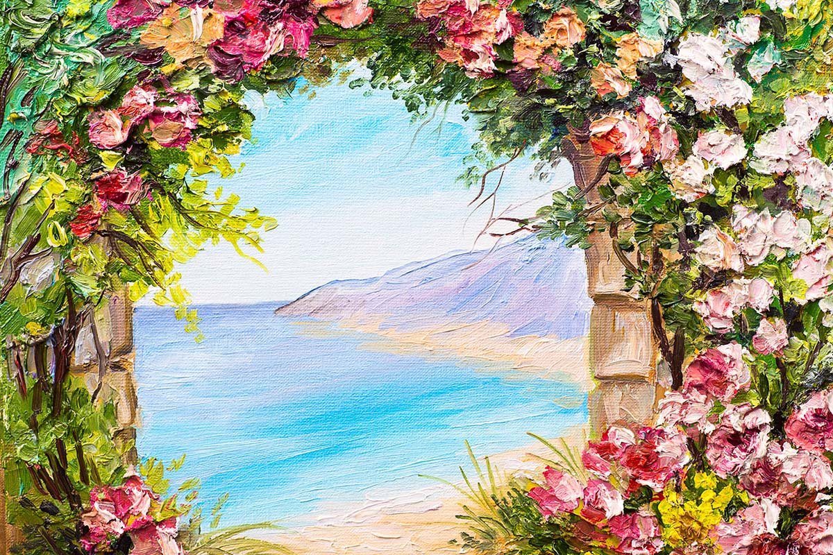 Kate Sommer Strand Meer Blumen Tür Garten Hochzeit Hintergrund von GQ