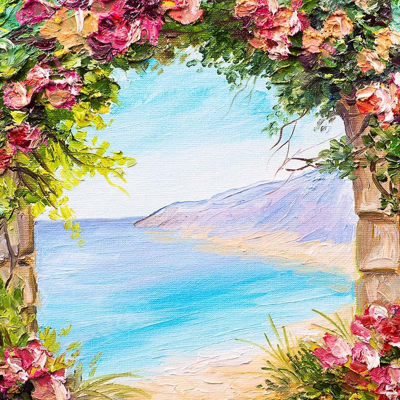 Kate Sommer Strand Meer Blumen Tür Garten Hochzeit Hintergrund von GQ - Kate Backdrop.de