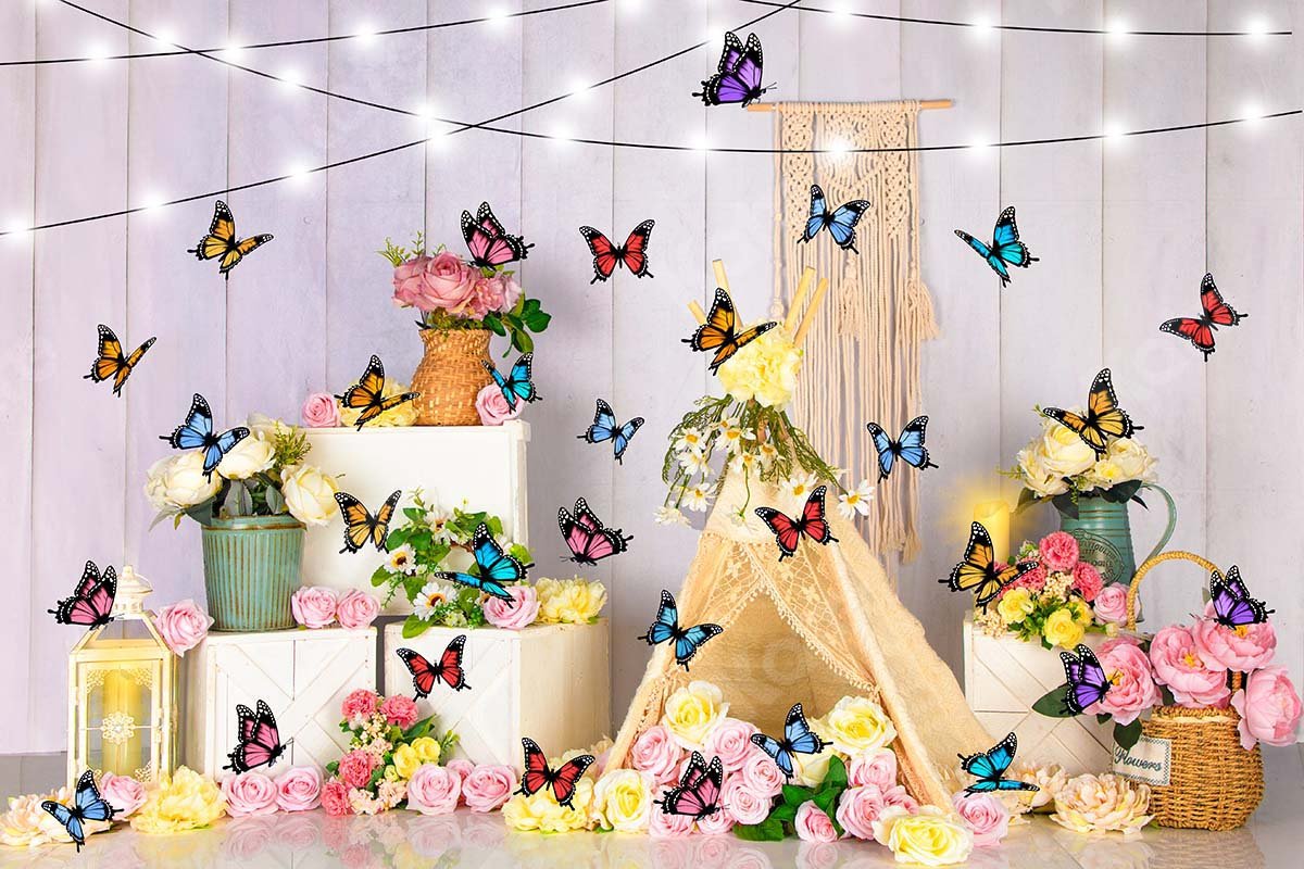Kate Frühling Blumen Zelt Schmetterling Hintergrund von Emetselch