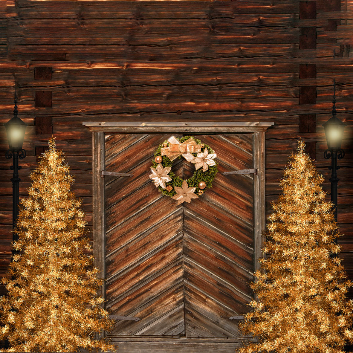 Kate Weihnachten Hintergrund Gold Weihnachtsbäume & Tür Entworfen von Chain Photography
