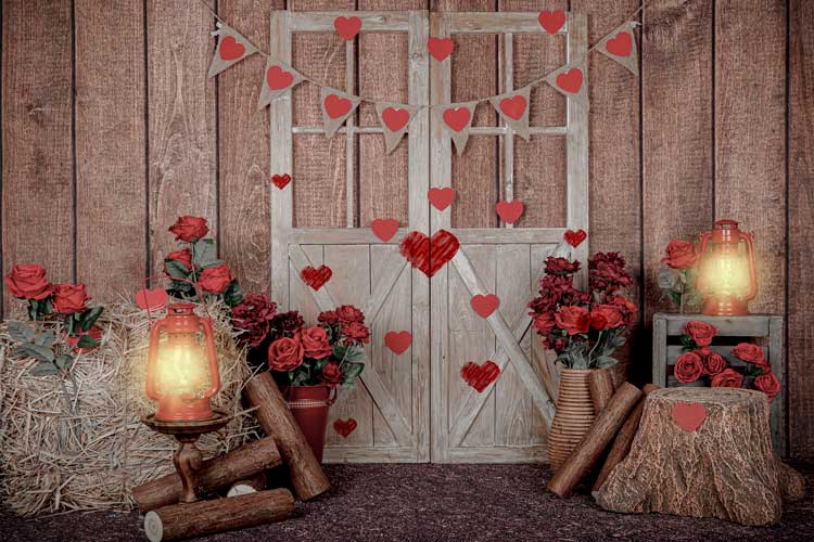 Kate Valentinstag Rosen weiße Tür Lichter Hintergrund von Emetselch