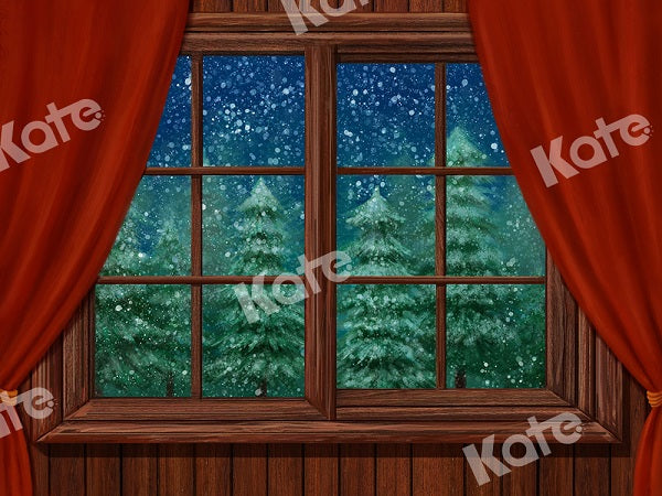 Kate Weihnachtsfenster Schnee Nacht Hintergrund Entworfen von Jia Chan Fotografie - Kate Backdrop.de