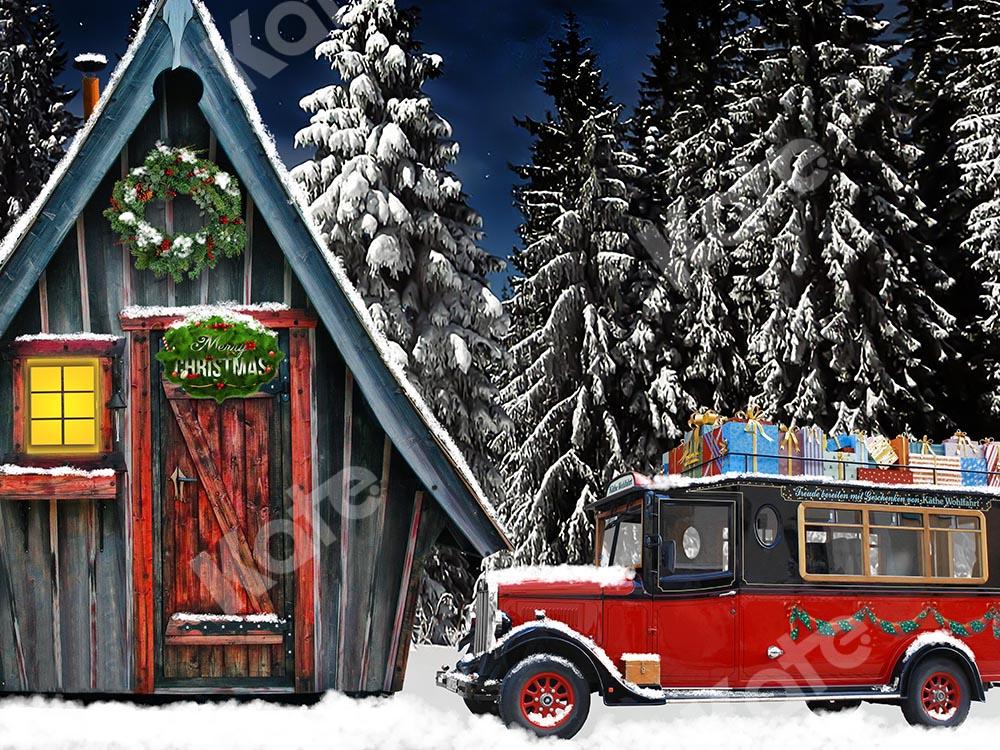 Kate Weihnachten Holzhaus Schneewald Außenhintergrund von Chain Photography