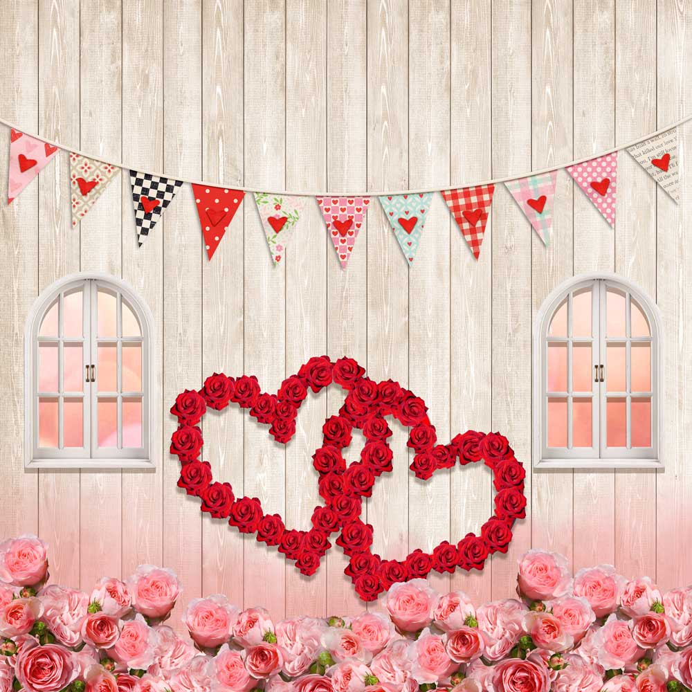 Kate Valentinstag Rose Fenster Holz Hintergrund Entworfen von Chain Photography