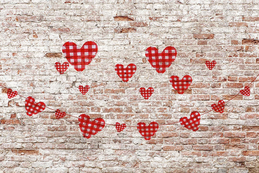 Kate Valentinstag Herzen Backsteinmauer Hintergrund Entworfen von Kate