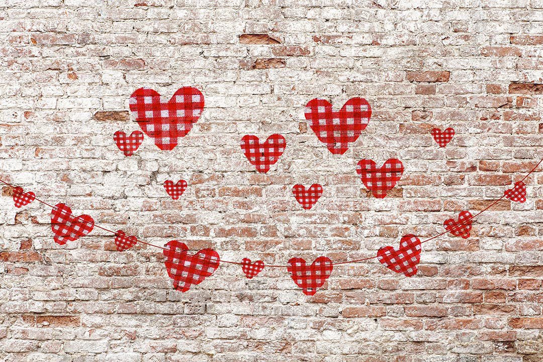Kate Valentinstag Herzen Backsteinmauer Hintergrund Entworfen von Kate - Kate Backdrop.de