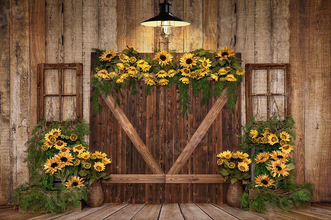 Kate Frühling Sonnenblumen Holztür Hintergrund Entworfen von Emetselch