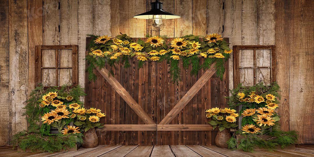 Kate Frühling Sonnenblumen Holztür Hintergrund Entworfen von Emetselch