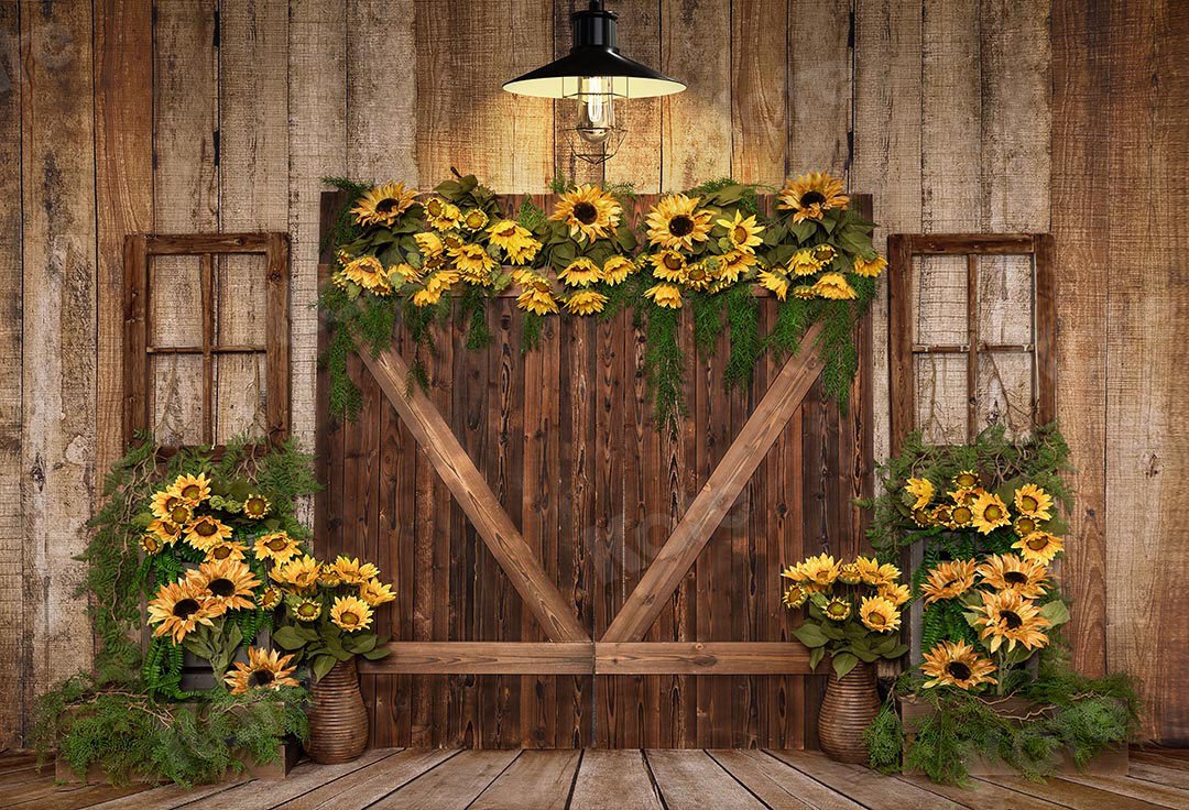 Kate Frühling Sonnenblumen Holztür Hintergrund Entworfen von Emetselch