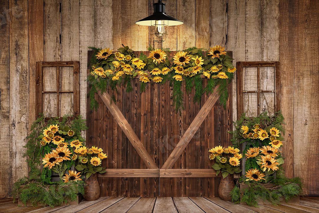 Kate Frühling Sonnenblumen Holztür Hintergrund Entworfen von Emetselch