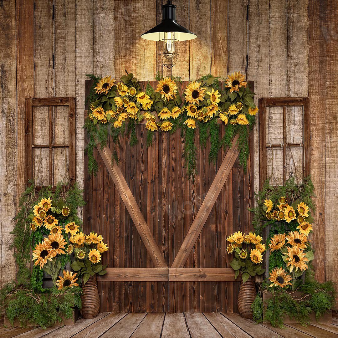Kate Frühling Sonnenblumen Holztür Hintergrund Entworfen von Emetselch