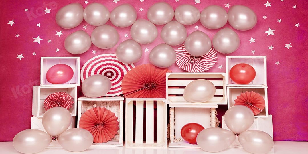 Kate Cake Smash rosa Luftballons Mädchen Party Geburtstag Hintergrund  von Emetselch - Kate Backdrop.de