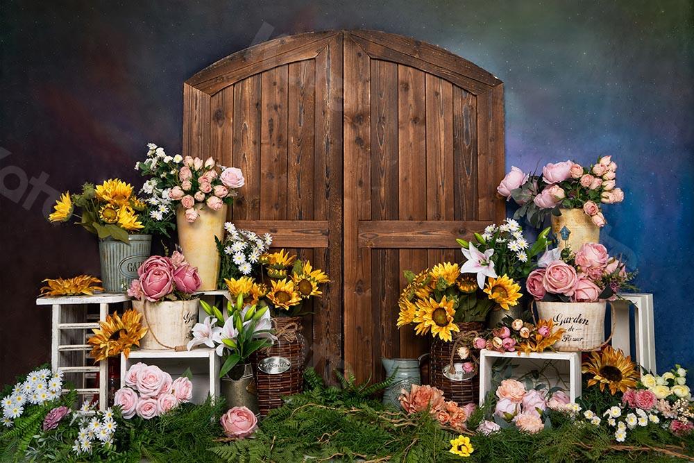 Kate Frühling/ Muttertag Blumengeschäft Tür blauer Hintergrund von Emetselch - Kate Backdrop.de