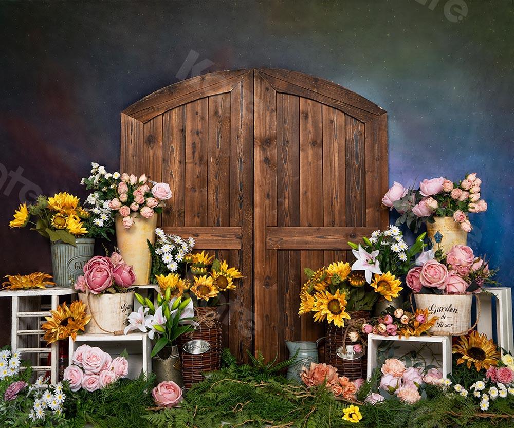 Kate Frühling/ Muttertag Blumengeschäft Tür blauer Hintergrund von Emetselch - Kate Backdrop.de