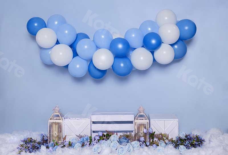Kate Cake Smash Blumen Luftballons Blau Geburtstag Hintergrund von Emetselch