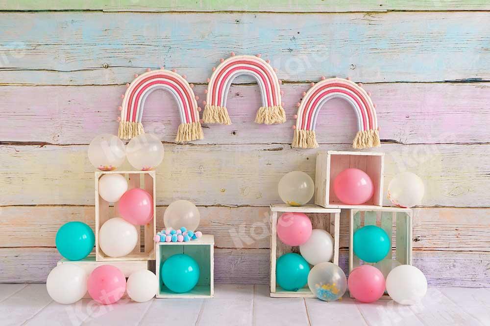 Kate Regenbogen Ballons Cake Smash Geburtstag Hintergrund  von Emetselch