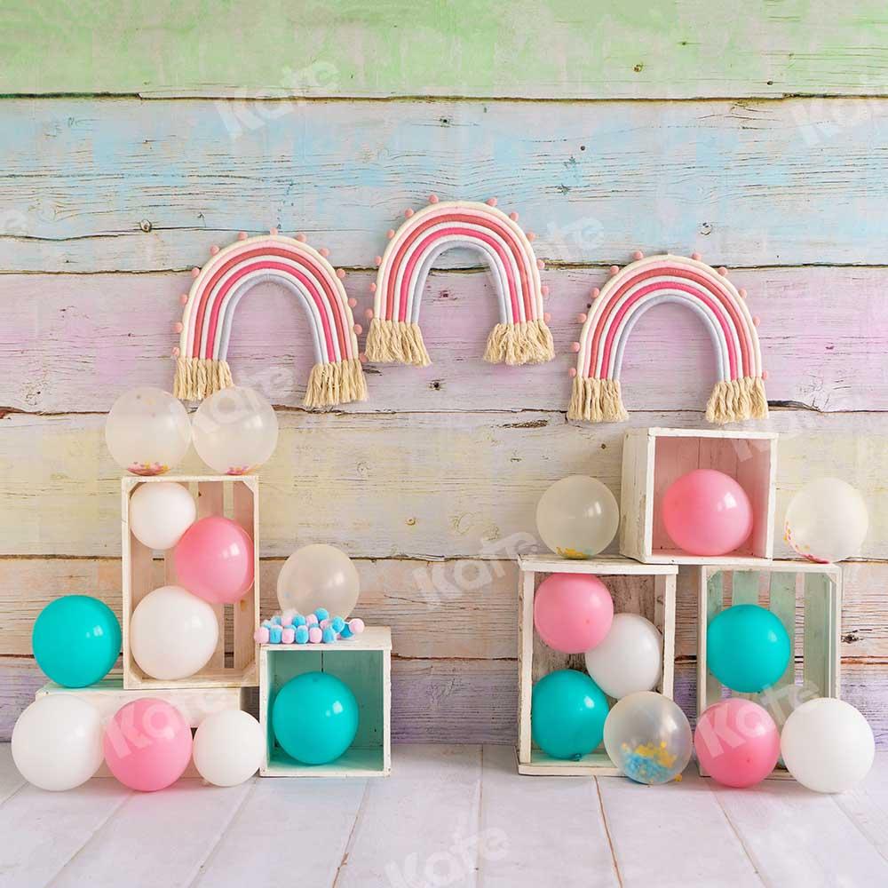 Kate Regenbogen Ballons Cake Smash Geburtstag Hintergrund  von Emetselch