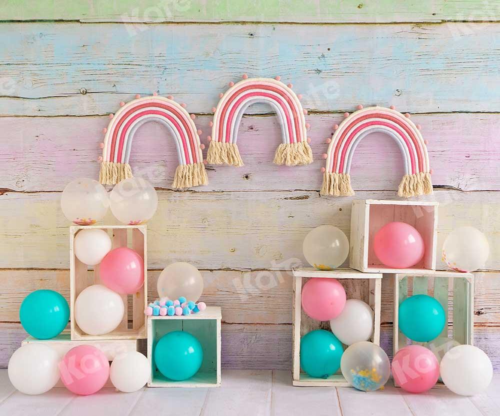 Kate Regenbogen Ballons Cake Smash Geburtstag Hintergrund  von Emetselch