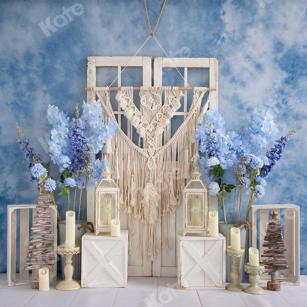 Kate Boho Blaue Blumen Cake Smash Scheunentor Geburtstag Hintergrund von Emetselch