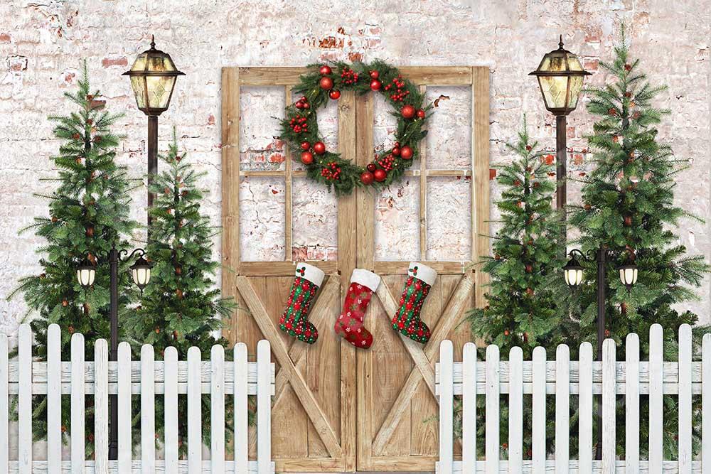 Kate Weihnachten Winter Schnee Zaun Tür Hintergrund von Emetselch