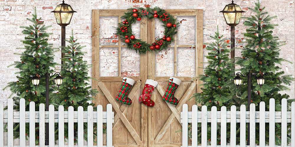 Kate Weihnachten Winter Schnee Zaun Tür Hintergrund von Emetselch