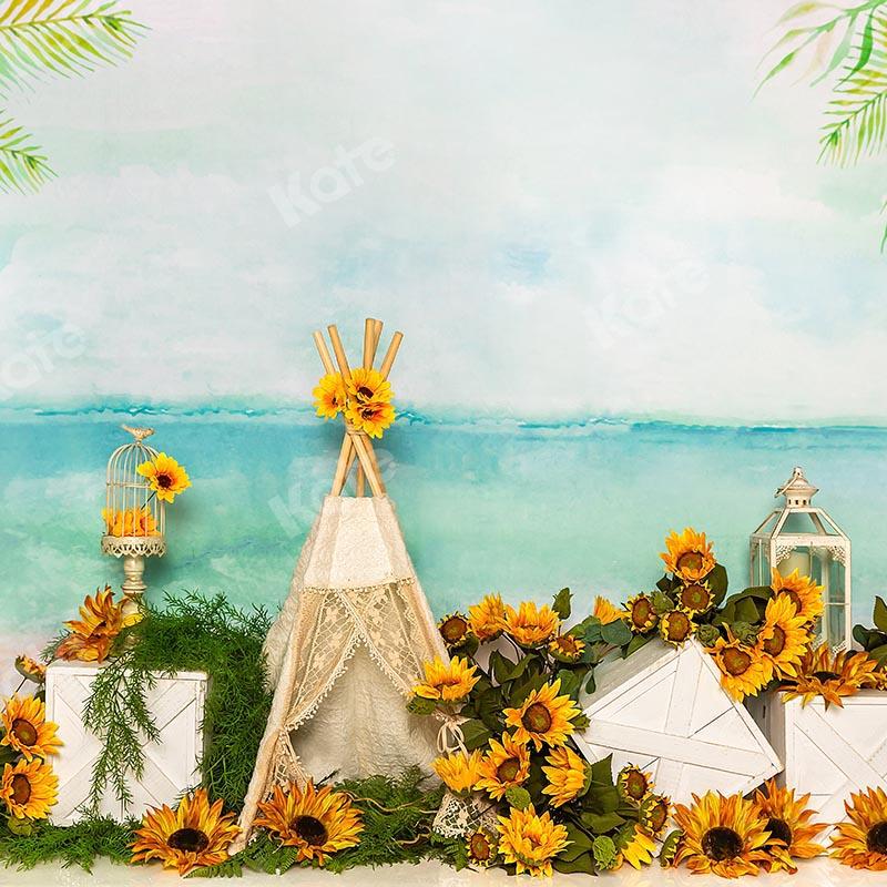 Kate Sommer Cake Smash Hintergrund Sonnenblumen Zelt Meer Urlaub von Emetselch