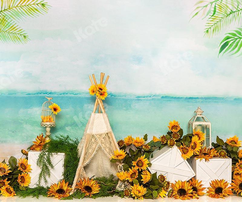 Kate Sommer Cake Smash Hintergrund Sonnenblumen Zelt Meer Urlaub von Emetselch