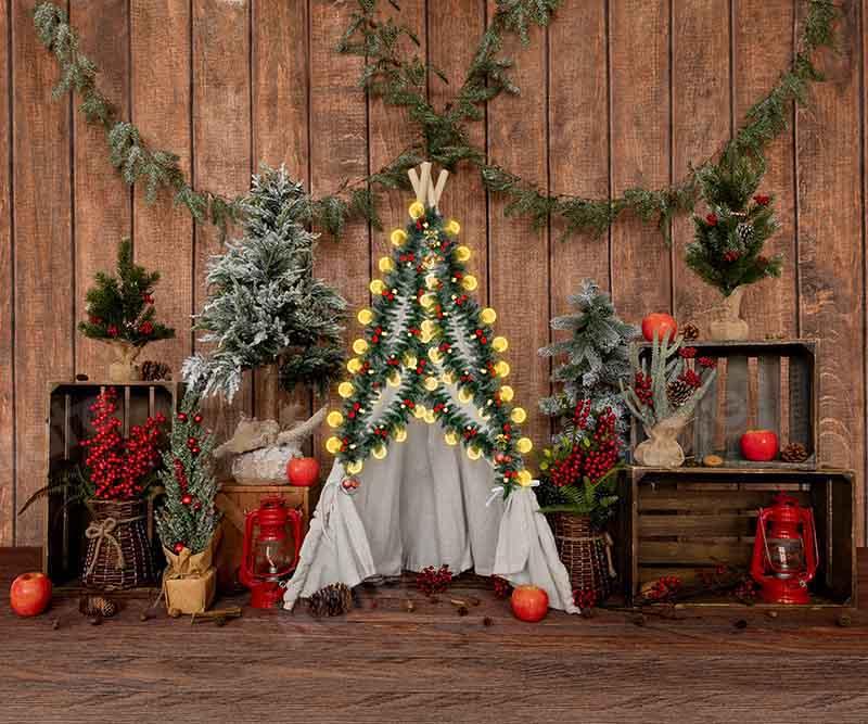 Kate Weihnachten Winter Holz Zelt Hintergrund von Emetselch