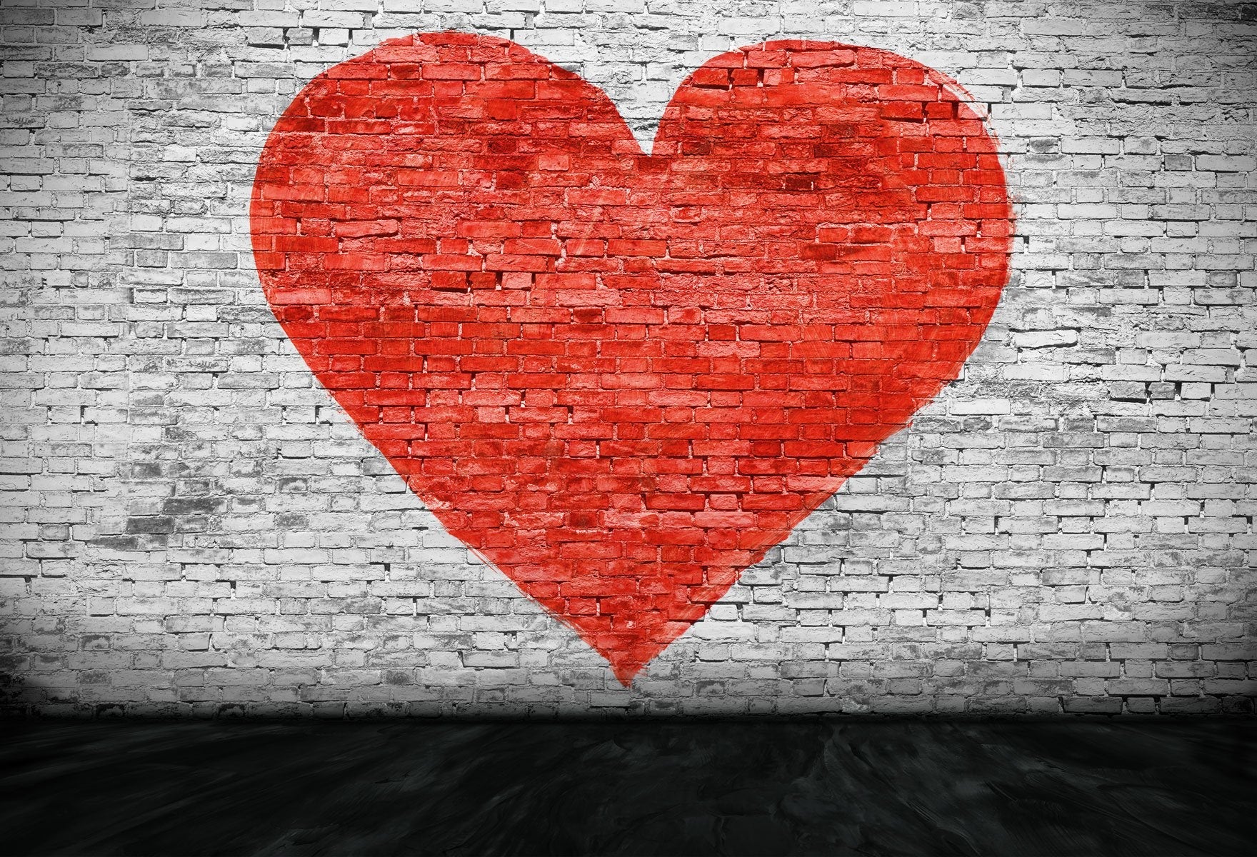 Katebackdrop：Kate Red Heart White Brick Wall Valentines Day Backdrop