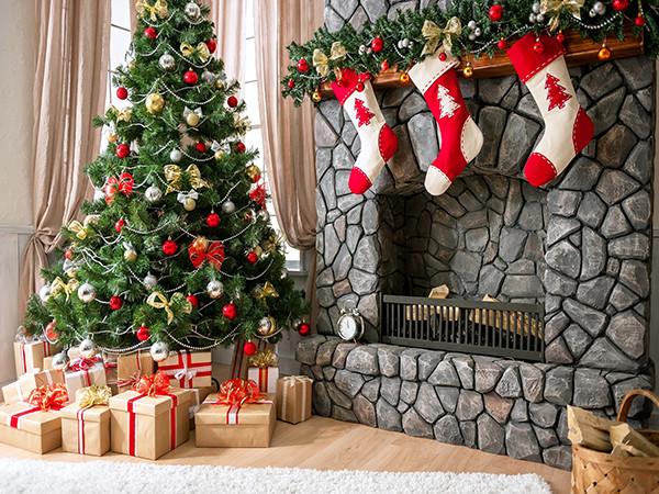 Katebackdrop：Kate Christmas Tree Backdrop Gift Box Stove Sock for Photography