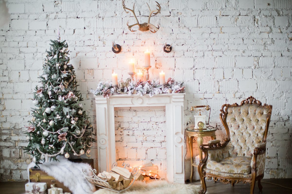 Katebackdrop：Kate white brick wall with fireplace backdrop for family photos