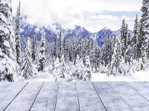 Katebackdrop：Kate White World Snow Tree Winter Christmas Backdrop Wood Floor