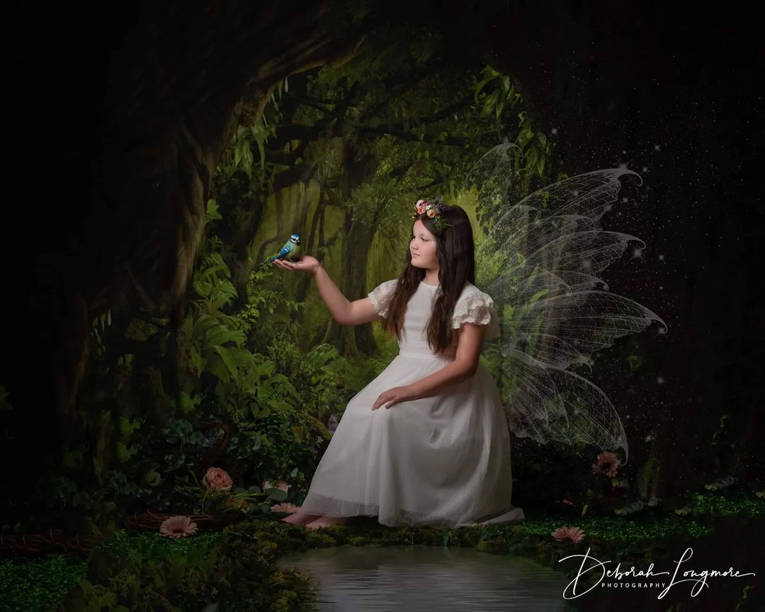 Kate Wald mit grünen Bäumen und Bach Frühling zum Fotografieren - Kate Backdrop.de