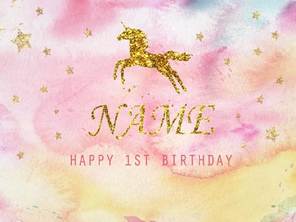 Katebackdrop：Kate Custom Baby Shower Birthday Pink Background Golden Unicorn Backdrop