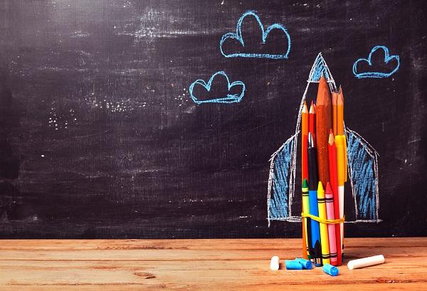 Kate Zurück zu Schule Flugzeuge Wolken Tafel  Stift Kinder Hintergrund - Katebackdrop.de