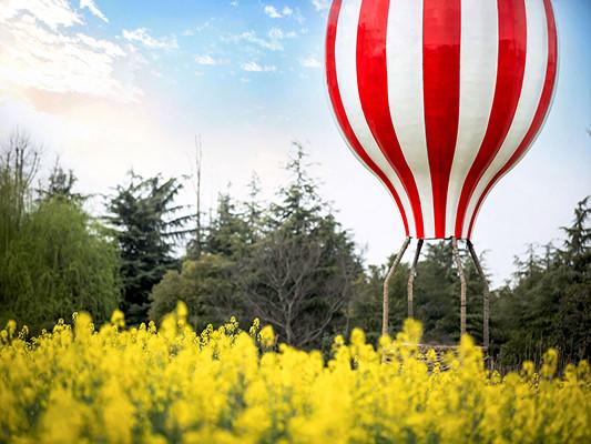 Katebackdrop：Kate Yellow Flower Scenery Backdrop Hot Air Balloon Photo