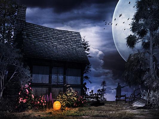 Katebackdrop：Kate Halloween Night Photography Backdrop House Under Moon