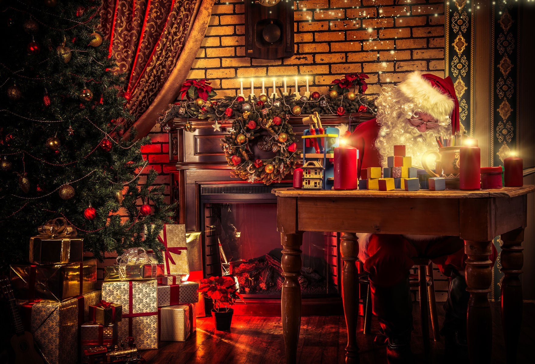 Kate Christmas Tree und Santa Claus Workshop Backdrops für Fotografie - Kate Backdrop.de