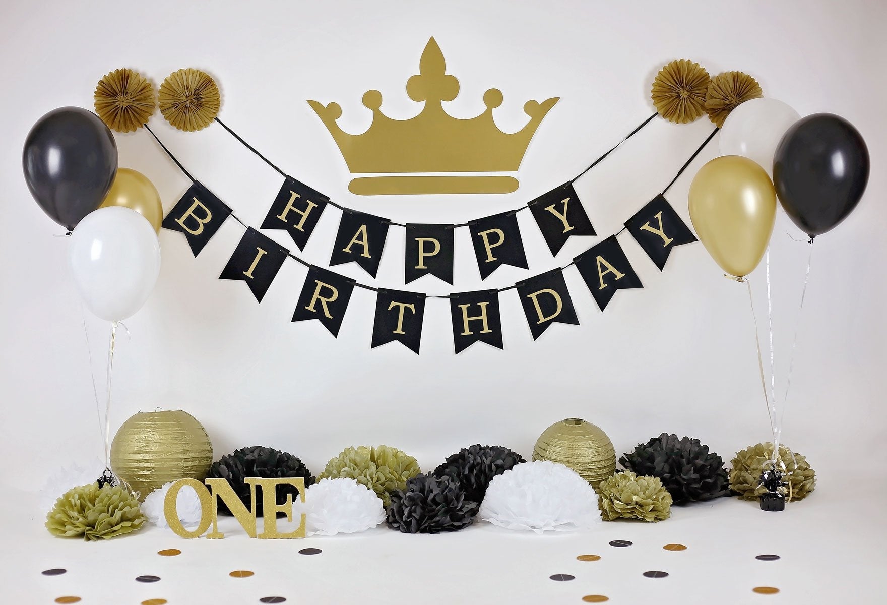 Kate goldene und schwarze Ballons Geburtstag Hintergrund für die Fotografie von Sherie Skelly - Kate Backdrop.de