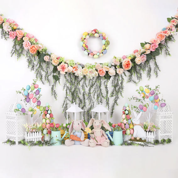 Kate Ostern mit Kaninchen Blumenhintergrund für Fotografie - Kate Backdrop.de