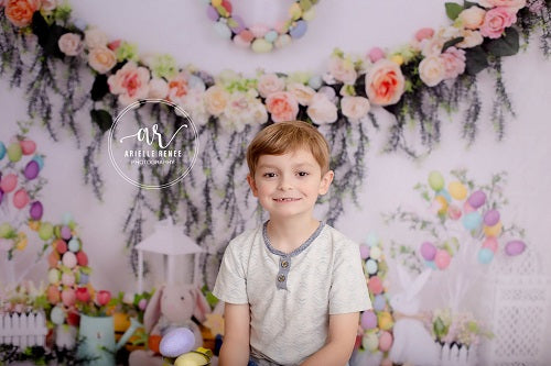 Kate Ostern mit Kaninchen Blumenhintergrund für Fotografie