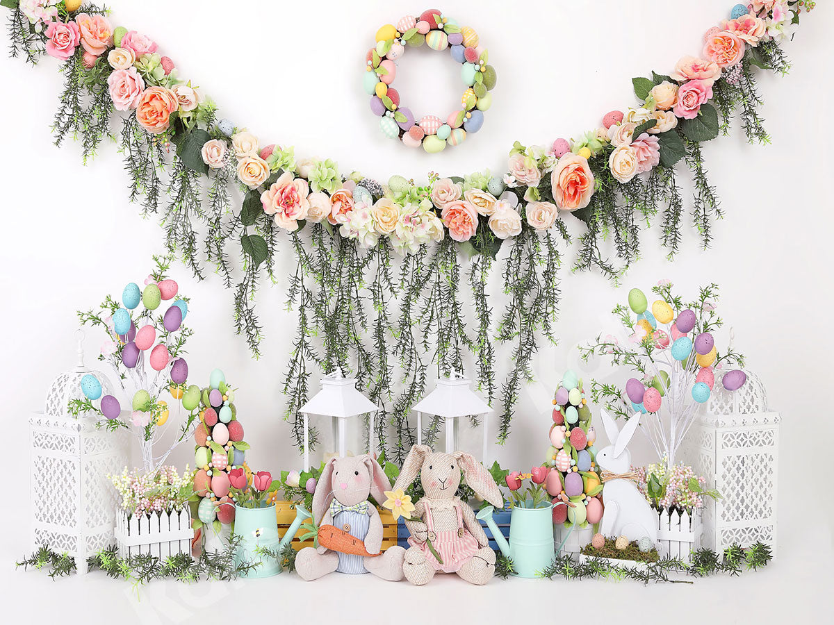 Kate Ostern mit Kaninchen Blumenhintergrund für Fotografie - Kate Backdrop.de