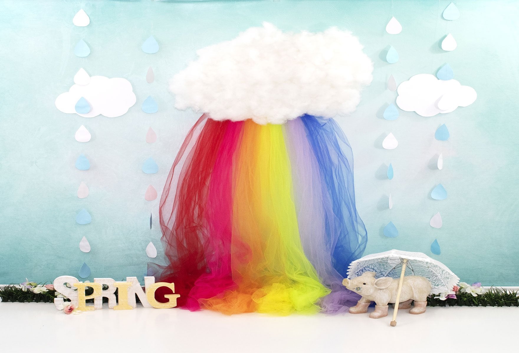 Kate Sping Rainbow mit Dekorationen Kinder Kulisse für Fotografie von Leann West