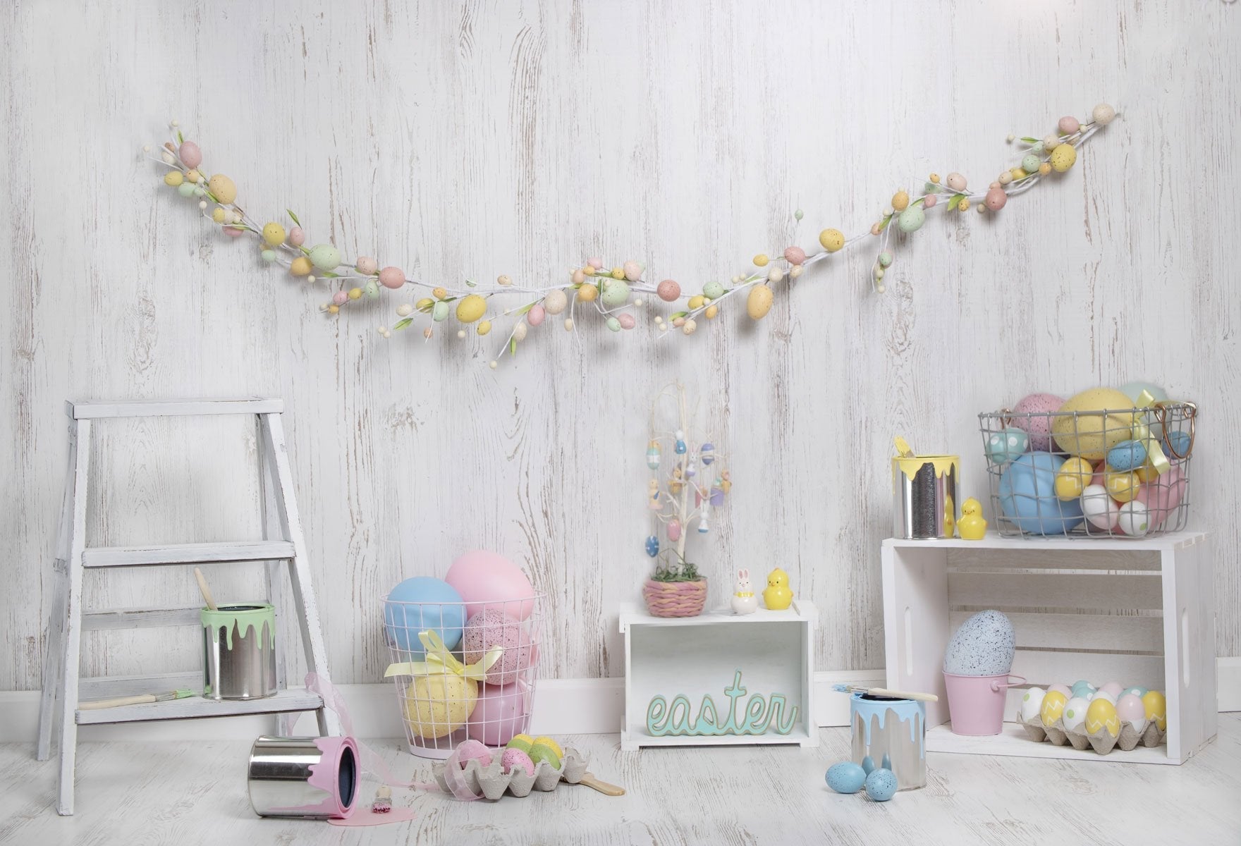 Kate Bunte Eier Dekorationen Ostern Frühling Kinder Kulisse für Fotografie von Erin Larkins - Kate Backdrop.de