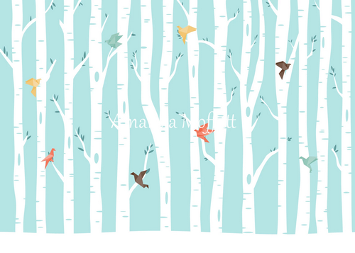 Kate Origami-Vögel im Birkenwald-Hintergrund für die Fotografie Entworfen von Amanda Moffatt